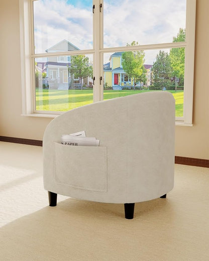 GarveeHome Accent Chair Boucle Barrel Chairs Living Room Chairs Round Armchairs for Bedroom Waiting Room Office Reception Chairs(Beige)