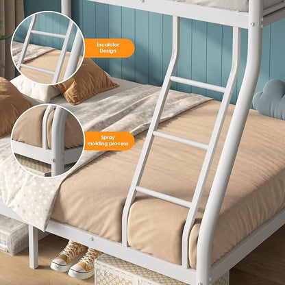 SDHYL Twin Over Full Bunk Bed, Heavy Duty Metal Frame for Adults, Space-Saving for Dorm, Apartment & Small Room, No Box Spring Needed, White