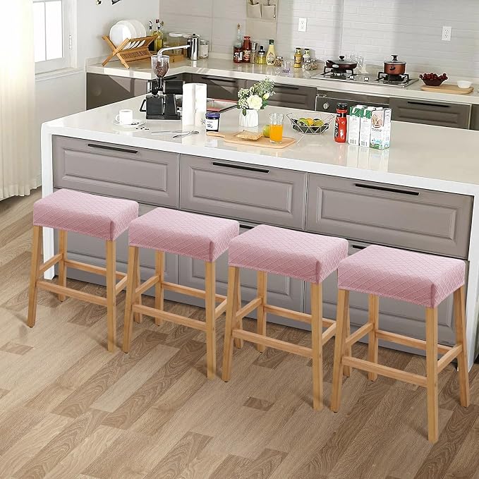 YISUN Stool Covers Rectangle - 4 Pack Stretch Waterproof Saddle Seat Cover Counter Bar Stools Bar Chairs Covers Kitchen Island Chairs Cushion Protector