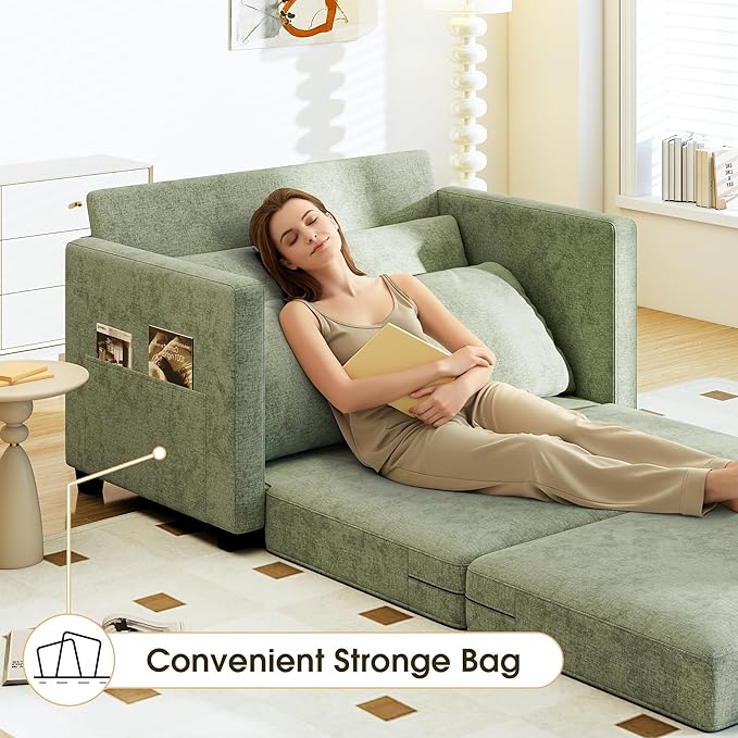 Myroyalsit 51" Convertible Loveseat Sofa Bed, 2-in-1 Folding Sofa Bed with 2 Pillow for Small Spaces, Modern Loveseat Compact Sleeper Couch for Apartment, Living Room & Guest Room (Light Green)