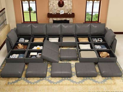EASE MOOSE U Shaped Modular Sectional Sofa with Storage, Faux Leather Sectional Sofa Oversized Modular Sectional Couch