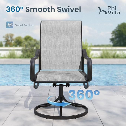 PHI VILLA 7 Piece Patio Dining Set, 6 Swivel Patio Chairs with Textilene Mesh Fabric & Rectangular Wooden-Like Dining Table(1.6" Umbrella Hole), All Weather Patio Chairs and Table Set for Deck (Grey)