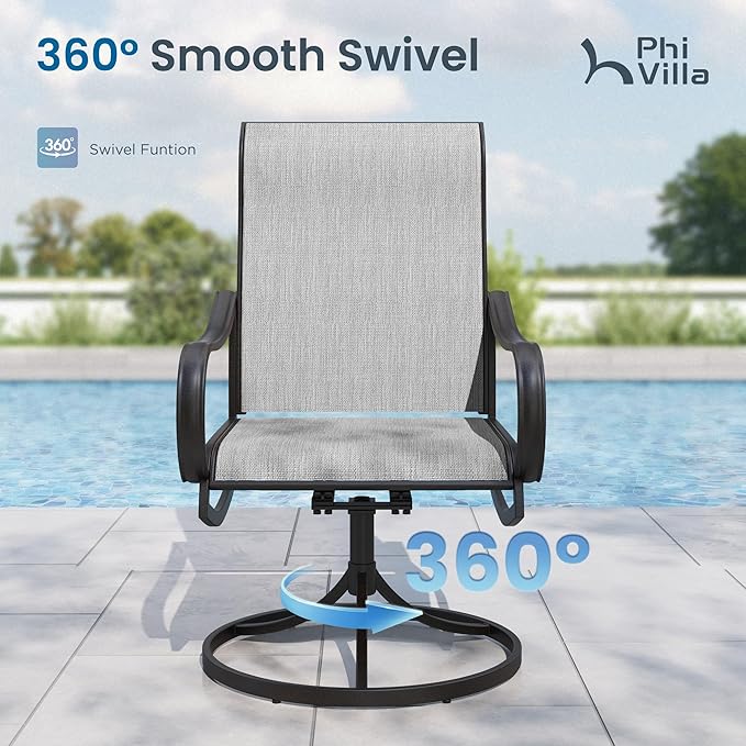 PHI VILLA Outdoor Patio Dining Set with Umbrella for 6 Person, Outdoor Swivel Dining Chairs & 1 Large Wooden-Like Top Table with 13ft Orange Red Outdoor Umbrella(No Base) for Deck Lawn Garden Backyard