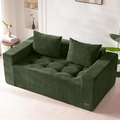 MAXYOYO Modular Sofa Couch, 61" Loveseat Boneless Cloud Couch with Deep Seat, Chenille Upholstered Living Room Comfy Sofa Chair for Living Room, No Assembly Required, Dark Green