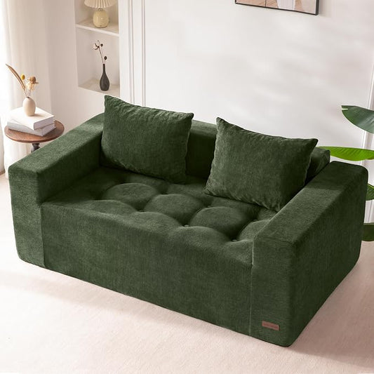 MAXYOYO Modular Sofa Couch, 61" Loveseat Boneless Cloud Couch with Deep Seat, Chenille Upholstered Living Room Comfy Sofa Chair for Living Room, No Assembly Required, Dark Green