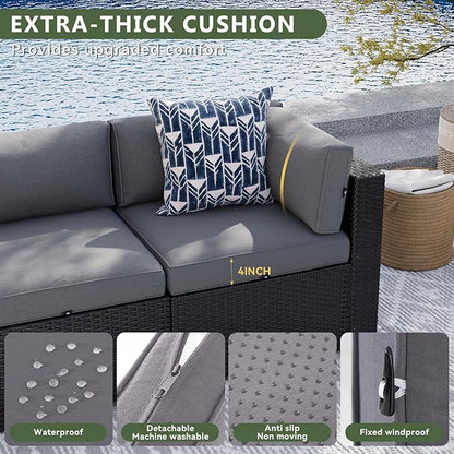 Aoxun 7 Piece Patio Furniture Set Wicker Rattan Patio Sectional Sofa Set Outdoor Seating Furniture with Thickened Cushion, Grey