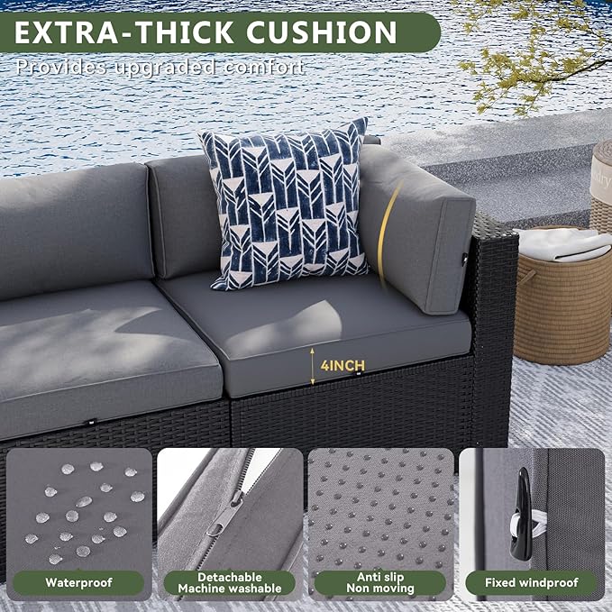 Aoxun 15 Piece Patio Furniture Set with 44” Fire Pit Table Rattan Patio Sectional Sofa Set Outdoor Seating Furniture with Thickened Cushion, Grey