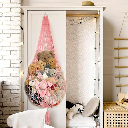 Amdermi Novel Stuffed Animal Hammock Corner Hanging Net for Stuff Aniaml Storage Macrame Toy Display Plush Toy Holder-Perfect for The Tiny Space Walls (pink, XXL)