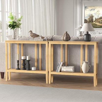 ELYKEN Bamboo 2-Tier Narrow Console Table, 36.2" Long Slim Sofa Table Behind Couch for Entryway, Hallway, Living Room, Natural