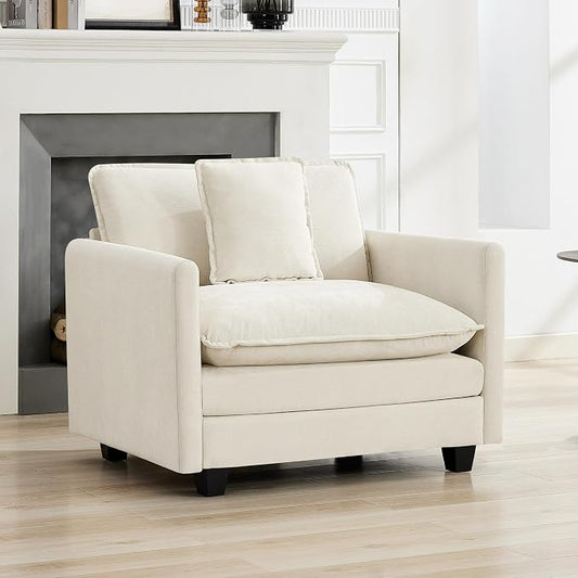 WUTUTUEE 41'' Modern Chenille Oversized Chair, Upholstered Accent Living Room Chair with Extra Thicked Deep Seat, Single Lounge Chair for Bedroom, Small Apartment, Beige