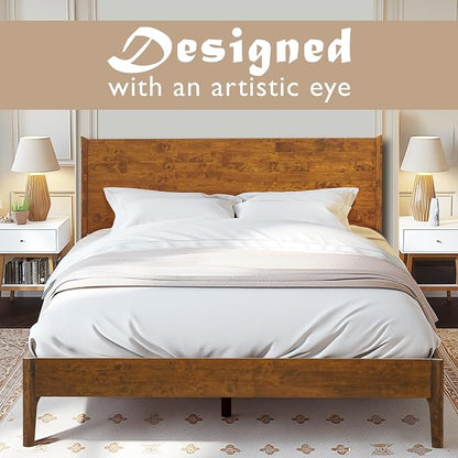 Acacia Haven King Premium Wooden Platform Bed, 100% Solid Wood Platform Bed with Headboard, Wood Slat Support & No Box Spring Needed, Effortless Assembly, 800 lbs Capacity, Caramel.