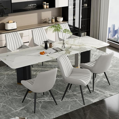 Dining Chairs Set of 2, Mid Century Modern Kitchen Chairs with Soft Cushion, Comfortable Upholstered Fabric Dining Room Chairs for Kitchen, White