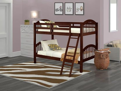East West Furniture VEB-08-T Twin Over Twin Bunk Beds for Kids with Ladder and Guard Rail Bunk, Java Finish