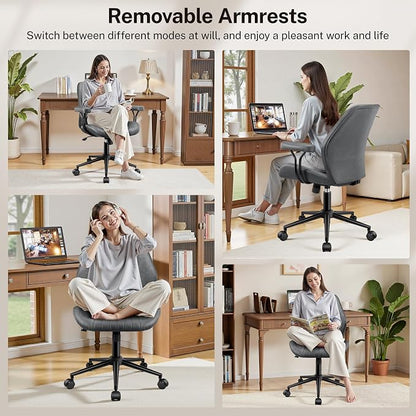 HeroSet Leather Office Chair with Removable Armrests, Mid Back Ergonomic Desk Chair with Lumbar Support, Adjustable Height Rocking Swivel Executive Chair for Home Office, Drak Gray