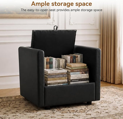 30" Black Faux Leather Sofa Chair, Single Cloud Accent Chair with Storage | Modern Upholstered Deep Seat Sofa Chair, Comfort for Reading, Lounging, and Small spaces, Armchair for Living Room, Bedroom