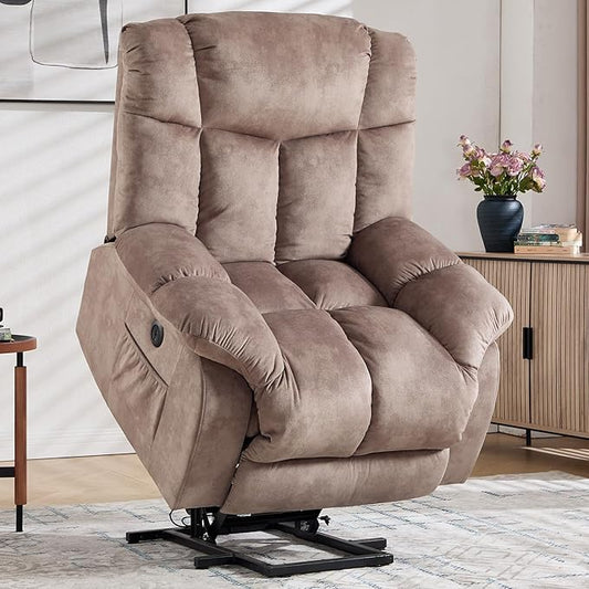 CANMOV Power Lift Recliner Chair for Elderly, Heavy Duty and Safety Motion Reclining Mechanism-Antiskid Fabric Sofa Living Room Chair with Overstuffed Design, Light Tan