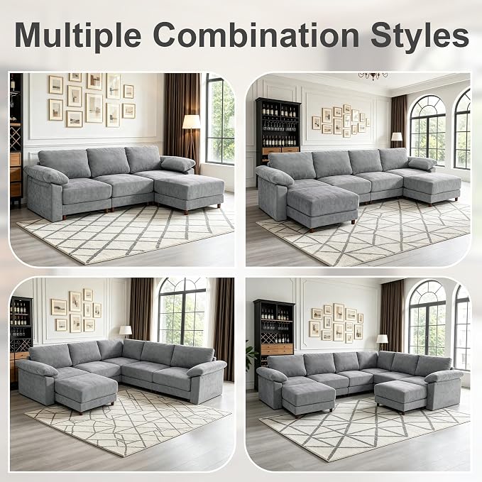 Oversized L Shaped Sectional Couch for Living Room, Extra Large Deep Seat Modular Sectional Sofa with Washable Covers, Modern Cloud Couch for Apartment, Bedroom (Light Gray, 3 Seater)