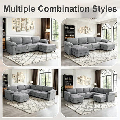 Oversized L Shaped Sectional Couch for Living Room, Extra Large Deep Seat Modular Sectional Sofa with Washable Covers, Modern Cloud Couch for Apartment, Bedroom (Light Gray, 3 Seater)