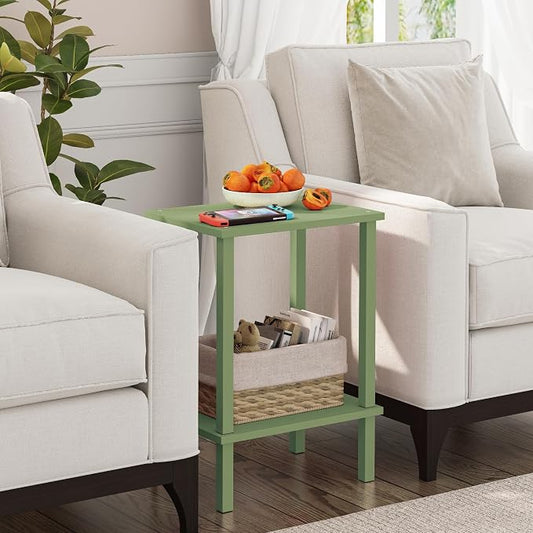 TUTOTAK End Table, Set of 2, Side Table, Nightstand, 2-Tier Storage Shelf, Sofa Table for Small Space, Living Room, Bed Room, Olive Green TB01BOG035