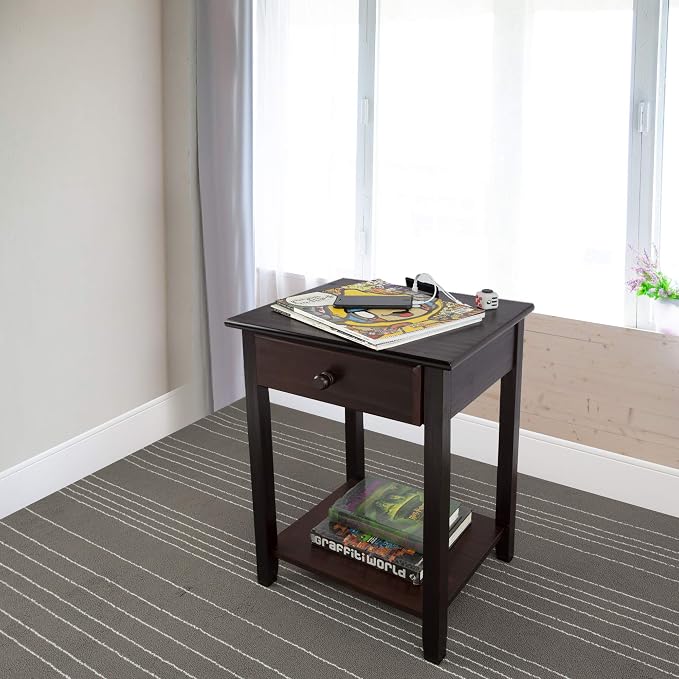 Casual Home Owl Night Stand with USB Port Charging Station and Drawer, 17.5"W x 14.25"D x 24.5"H, Espresso