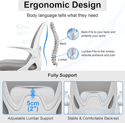 Drafting Chair Tall Office Chair with Flip-up Armrests, Adjustable Height, and Enhanced Lumbar Support - Ergonomic Rolling Stool, Back Support, and Adjustable Foot Rest Ring for Standing Desk Gray