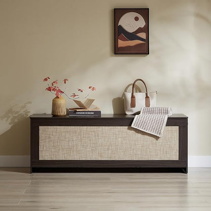 51.2" Storage Chest Extra Large,Storage Bench with 2 Safety Hinges,Wooden Shoe Bench,51.2x15.7x18.3 Inch,Easy Assembly,Storage Bench for Bedroom,Living Room,entryway(Obsidian Black)