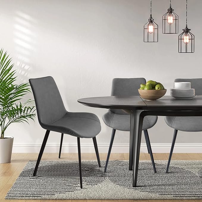 HIPIHOM Dining Chairs Set of 2, Modern Kitchen & Dining Room Chairs, Upholstered Faux Leather Cushion Seat and Sturdy Metal Legs (2 Grey Chairs)