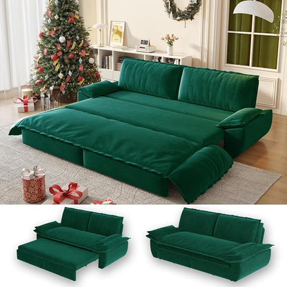 70.1" Sofa Bed Queen Size, Pull Out Couch Bed, 3-in-1 Convertible Sleeper Sofa with Cushion Armrest, Modern Velvet Futon Couch for Living Room, Small Space, Apartment, Bedroom, Green