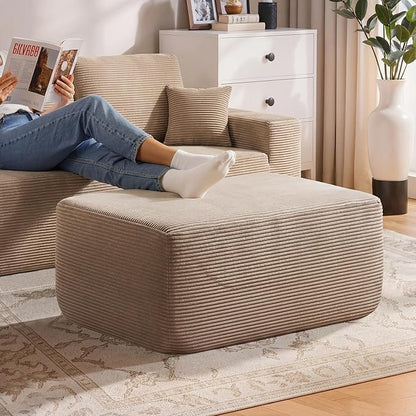 37" Plush Boneless Ottoman, Upholstered Cloud Footrest for Boneless Couch in a Box,Oversize Poufs for Living Room & Bedroom Sofa Ottoman,Comfy Seating with Dense Foam, Camel (Corduroy Fabric)