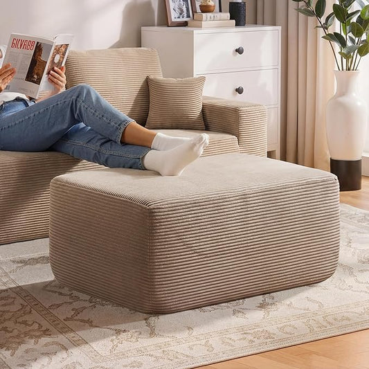 37" Plush Boneless Ottoman, Upholstered Cloud Footrest for Boneless Couch in a Box,Oversize Poufs for Living Room & Bedroom Sofa Ottoman,Comfy Seating with Dense Foam, Camel (Corduroy Fabric)