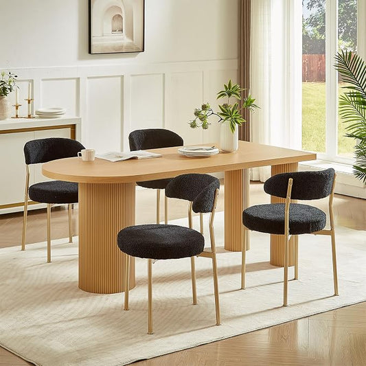 SoarFlash Dining Chairs, Black Boucle Dining Chairs Set of 4, Kitchen Dining Room Chairs Curved Backrest Upholstered Mid Century Modern Chairs with Golden Metal Legs