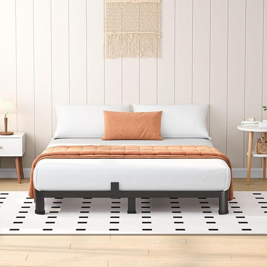VIPSHOW 4 Inch Queen Heavy Duty 3500 lbs Bed Frame with Round-Corner Legs & Anti-Squeak Design – Quick Assembly Metal Platform, No Box Spring Needed