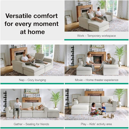 Novilla 108" Modular Sectional Sofa, Modular Sectional Couches for Living Room, Chenille Removable Cover Boneless Couch with Smarts Coil® Support U-Shaped Couch(Beige, 3 Seater + 2 Ottoman)