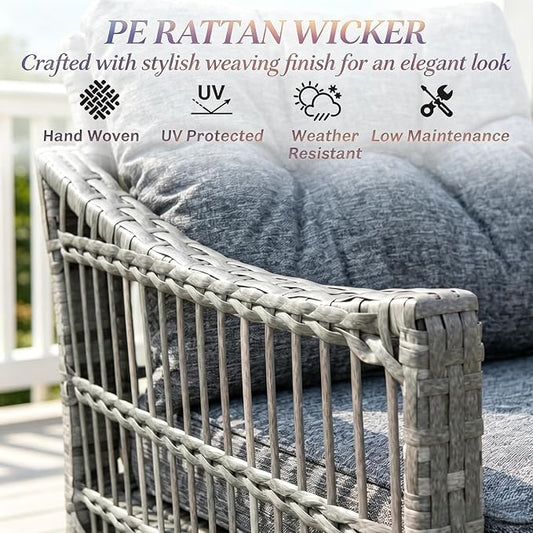 Patio Furniture Set, 3-Piece Wicker Rocking Chair & Coffee Table, Outdoor Conversation Set for Backyard, Small Patio, Porch