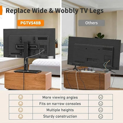 Perlegear Universal TV Stand with Power Outlet, Swivel TV Stand for 32-72 inch TVs up to 99 lbs, TV Base with Tempered Glass Base, Height Adjustable TV Mount Stand Max VESA 600x400mm PGTVS48