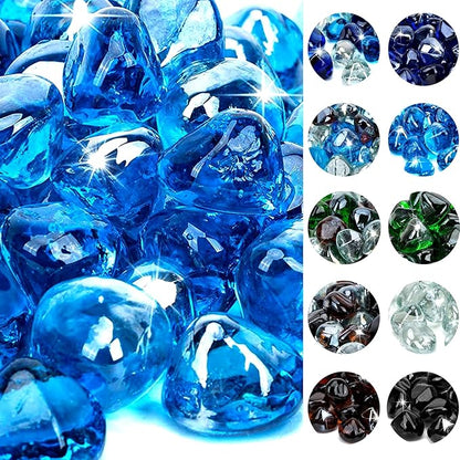 Onlyfire 10 lbs Fire Glass Diamonds 1 Inch, Reflective Fire Pit Glass Rocks for Propane & Natural Gas Fireplace, High Luster Multi-Faceted Stones, Caribbean Blue (Multicolor & Blends Available)