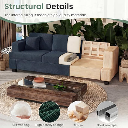 YOUDENOVA Sofa Couch, 3 Piece Set Comfy Sofa, 2 Loveseat & 3 Seater Sofa with Deep Seats for Living Room, Modern Sleeper Couch, Blue Corduroy
