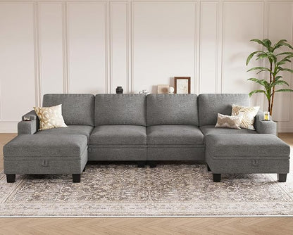 Belffin Modular Sectional Sofa Convertible U Shaped Couch with Storage Sectional Couches with Chaise for Living Room Light Grey