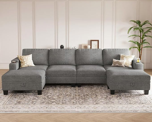 Belffin Modular Sectional Sofa Convertible U Shaped Couch with Storage Sectional Couches with Chaise for Living Room Light Grey