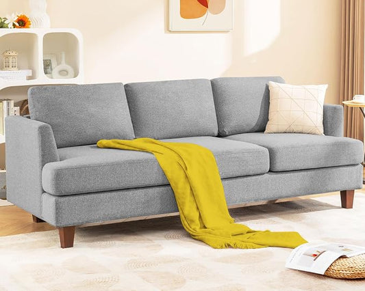 Busaurus 3 Seater Sofa Couch with Deep Seats, 89" Mid Century Modern Upholstered Sofa with Armrests, Comfy Couches for Living Room, Bedroom, Apartment and Office, Grey