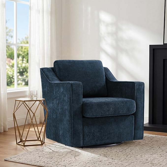 Swivel Accent Chair Set of 2, Modern Round Barrel Arm Chair for Living Room, Bedroom, Comfy Club Reading Chairs for Adults, Chenille Navy Blue