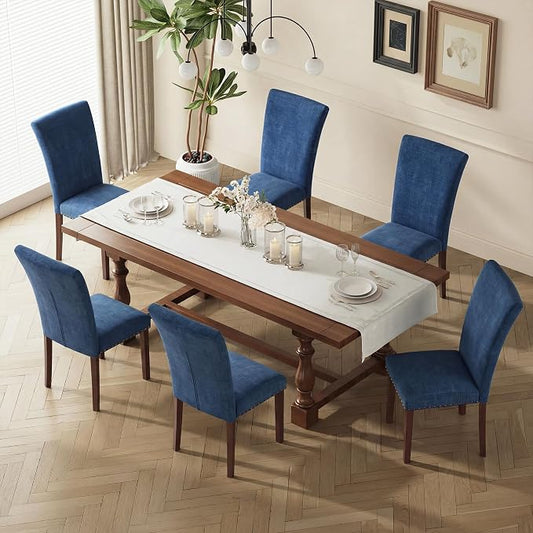 MALOL Dining Chairs Set of 6, High Back Dining Chair with Wood Legs and Nailhead Trim, Modern Padded Kitchen Room Chairs for Dining Room/Restaurant, Dark Blue