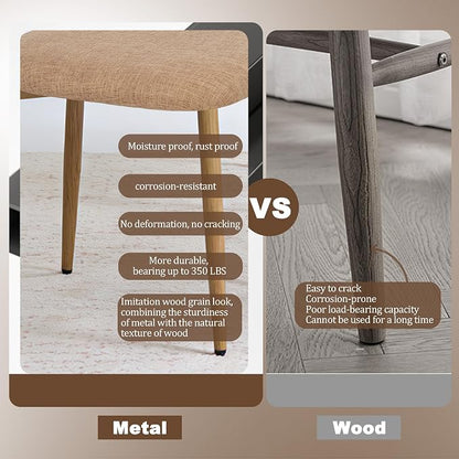 FREKEN Modern Upholstered Dining Chairs Set of 6, Mid-Century Metal Frame with Wood Grain, Linen Fabric Side Chair for Kitchen Dining Room, 350lbs Capacity, Brown