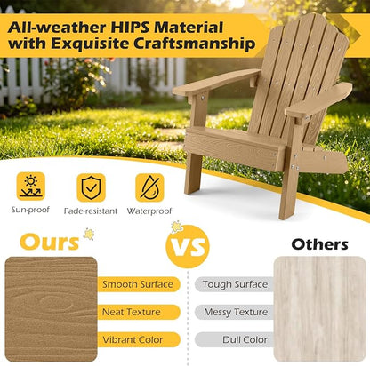 Costzon Kids Adirondack Chair, All-Weather HIPS Toddler Outdoor Chair, Wooden Textured Plastic Fire Pit Chair, Kids Patio Chair for Backyard Lawn Garden, Fits Children Age 3-7 Years (1, Teak)