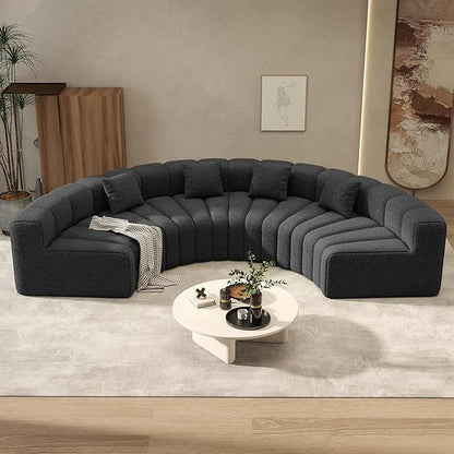 Oversized Curved Sofa, 4 Seater Modular Velvet Cloud Couch, Modern Boneless Sectional Couches for Living Room, No Assembly Required, Black 1PC