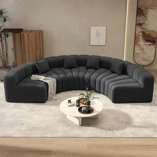 Oversized Curved Sofa, 4 Seater Modular Velvet Cloud Couch, Modern Boneless Sectional Couches for Living Room, No Assembly Required, Black 1PC