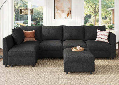 HONBAY Modular Sectional Couch L Shaped Sectional Sofa with Storage, Convertible Couches for Living Room - Linen Grey