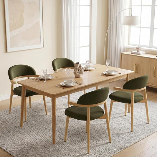 MOJAY Dining Chairs Set of 4 Natural Oak, Linen Green with Curved Armrests
