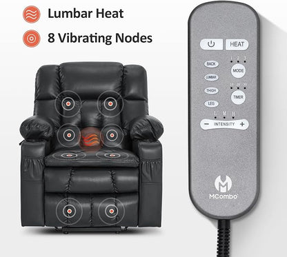 MCombo Small Dual Motor Power Lift Recliner Chair for Petite Elderly, Zero Gravity Lift Chair with Heat and Massage, Infinite Position Lay Flat Recliner, USB Ports, Faux Leather 7893 (Black, Small)
