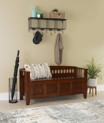 Linon Home Decor Storage Bench with Short Split Seat Storage, Walnut, 50 inchw x 17 inchd x 25.25 inchh.